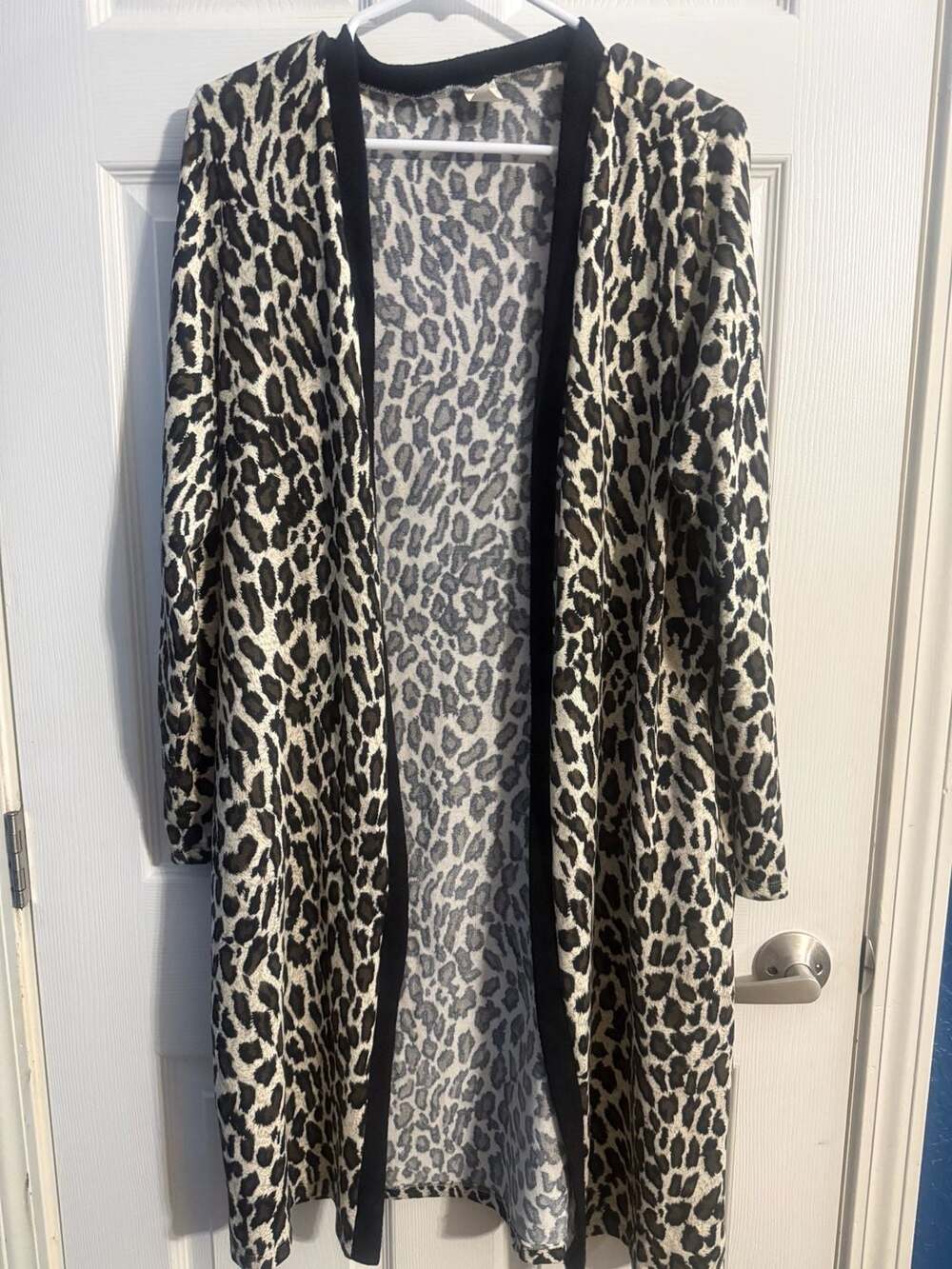 Sunshine & Rodeos Leopard Print Open Front Long Cardigan Large